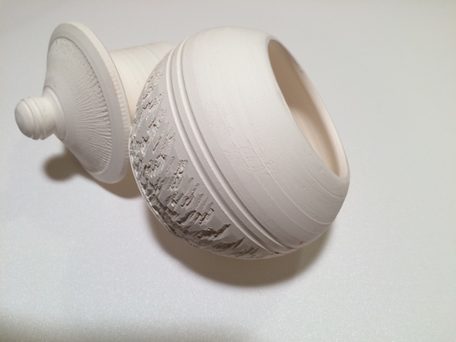 Textured French butter dish 2, side detail, unglazed, porcelain Textured French butter dish 2, side detail, unglazed, porcelain